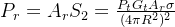 P_{r}=A_{r}S_{2}=\frac{P_{t}G_{t}A_{r}\sigma }{(4\pi R^{2})^{2}}