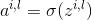 a^{i,l}=\sigma (z^{i,l})