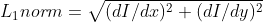 L_1 norm = \sqrt{(dI/dx)^2 + (dI/dy)^2}