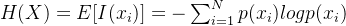 H(X)=E[I(x_{i})]=-\sum_{i=1}^{N}p(x_{i})logp(x_{i})