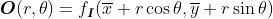 \boldsymbol{O}(r, \theta)=f_{\boldsymbol{I}}(\overline{x}+r \cos \theta, \overline{y}+r \sin \theta)