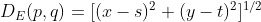 D_{E}(p,q) = [(x-s)^{2} + (y-t)^{2}]^{1/2}