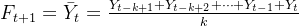 F_{t+1}=\bar{Y}_{t}=\frac{Y_{t-k+1}+Y_{t-k+2}+\cdots +Y_{t-1}+Y_{t}{}}{k}