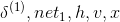 \delta ^{(1)},net_{1},h,v,x