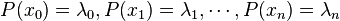 P(x_{0})=\lambda _{0},P(x_{1})=\lambda _{1},\cdots ,P(x_{n})=\lambda _{n}