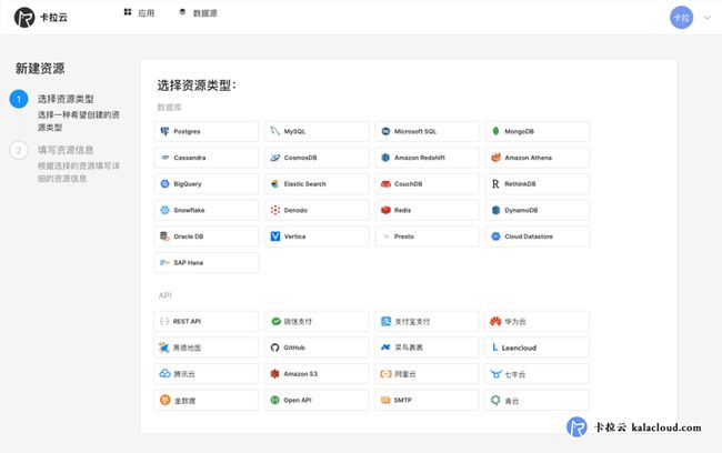 卡拉云可快速接入常见的数据库及API
