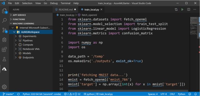 VS Code 中的 Azure ML 工作区