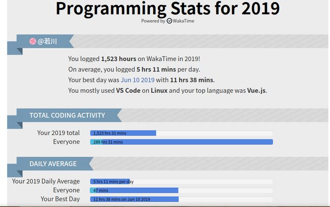 2019 wakatime统计的编码时间