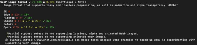 codecaniuse webp/code 的命令行输出结果