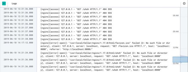 显示错误日志和访问日志的 Kibana Logs 应用