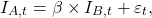 \begin{方程*} I_{A,t} = \beta \times I_{B,t} + \varepsilon_t, \end{方程*}