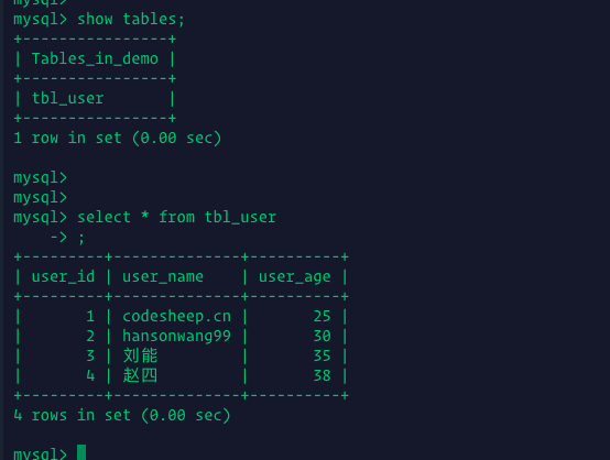 准备好MySQL数据库和数据表