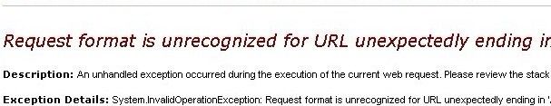 webservice request form is unrecognized for url unexpectedly ending in