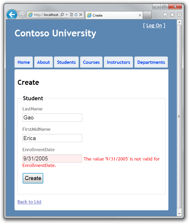 Contoso 大学 - 2 – 实现基本的增删改查