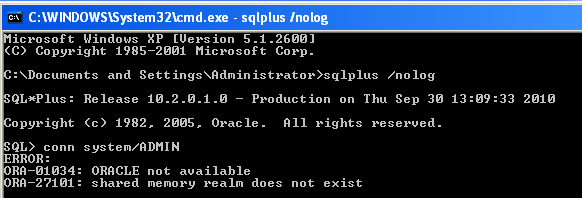 Oracle 连接错误;ORA-27101: shared memory realm does not exist