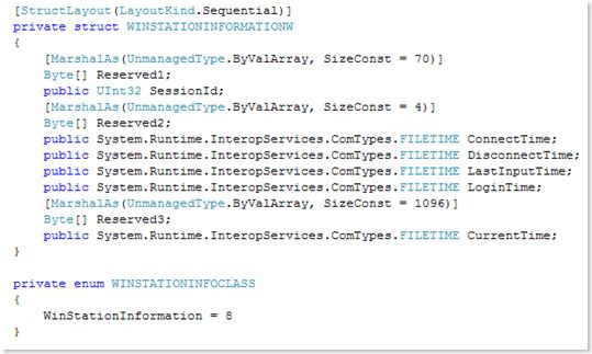 [翻译]利用C#获取终端服务(Terminal Services)会话的闲置时间