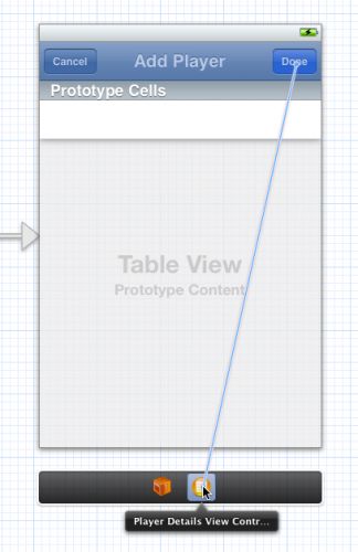 Connecting the action of a bar button item to the view controller in the storyboard editor