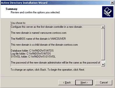 图 1.  Active Directory 选项摘要