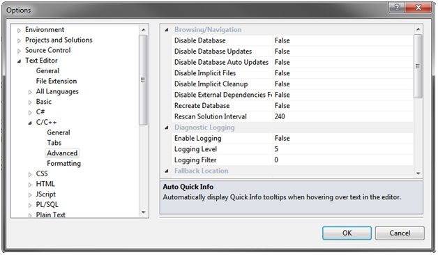 Disable VS2010 VC++ Intellisense