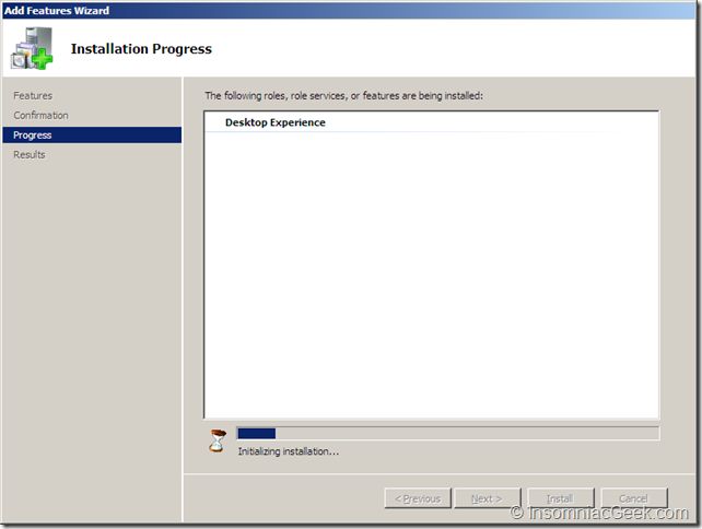 Image showing the installation of the Desktop Experience