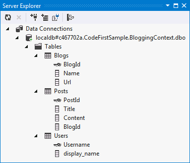 Schema displayed in Server Explorer