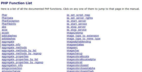 PHP Manual Quick Reference