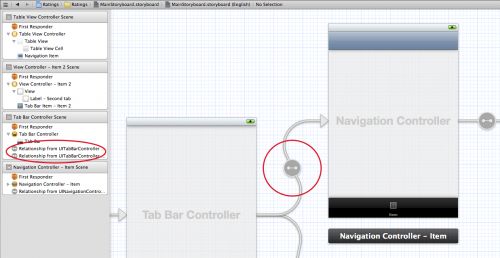 Relationship arrow in the Storyboard editor