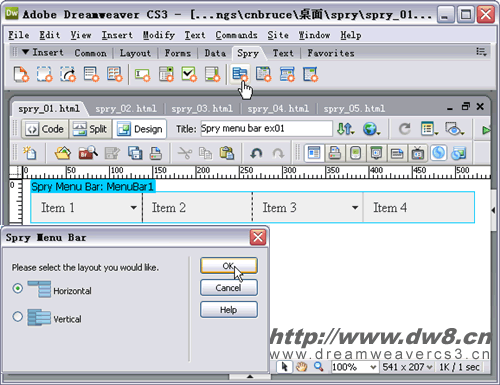 Spry集成到Dreamweaver cs3 试用，