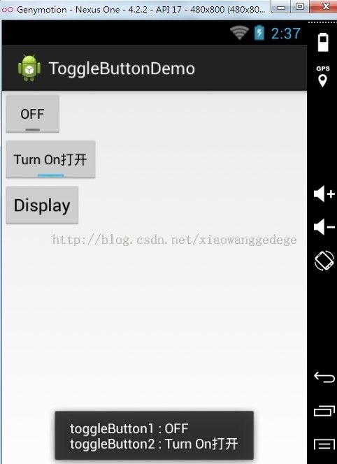 Android ToggleButton Example--开关按钮