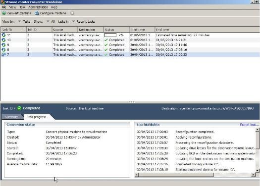 VMware vCenter Converter Standalone 5.1 - Synchronize Task Progress