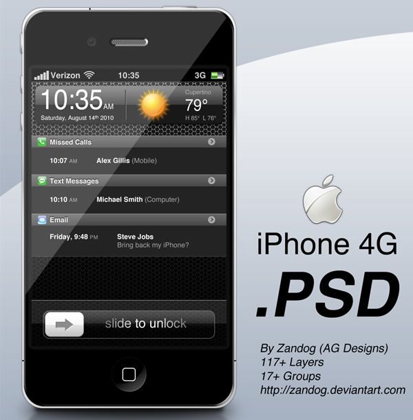 Apple iPhone 4G .PSD