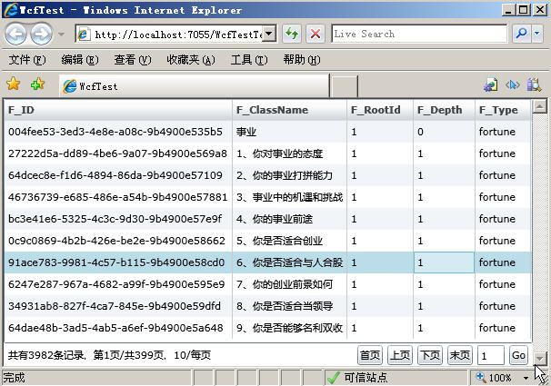 silverlight + wcf(json格式) + sqlserver存储过程分页