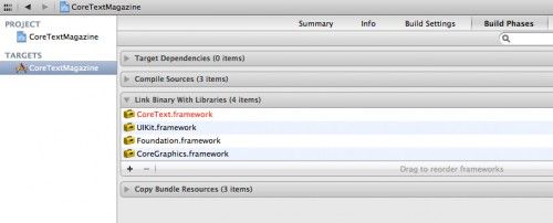 Adding the Core Text Framework to your Xcode 4 project