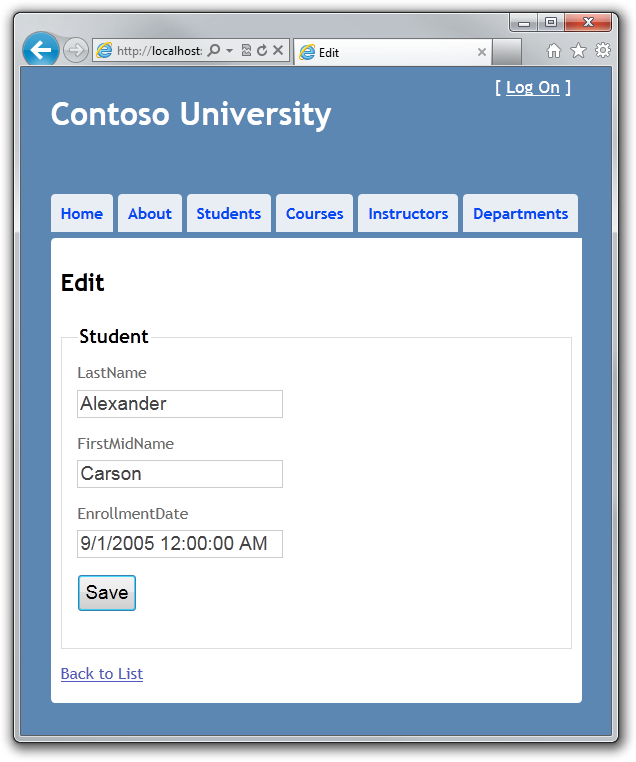 Contoso 大学 - 2 – 实现基本的增删改查