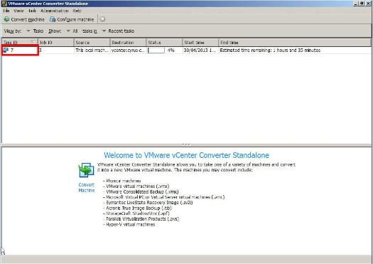 VMware vCenter Converter Standalone 5.1 - P2V Job Submitted