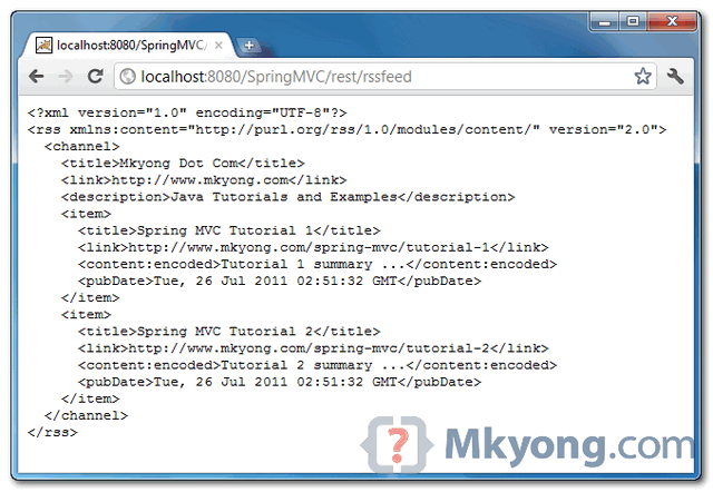 spring mvc and rss feed demo
