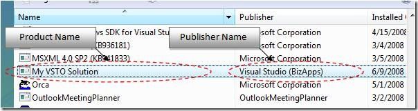 给VSTO 解决方案指定产品名、发布者以及其他属性信息