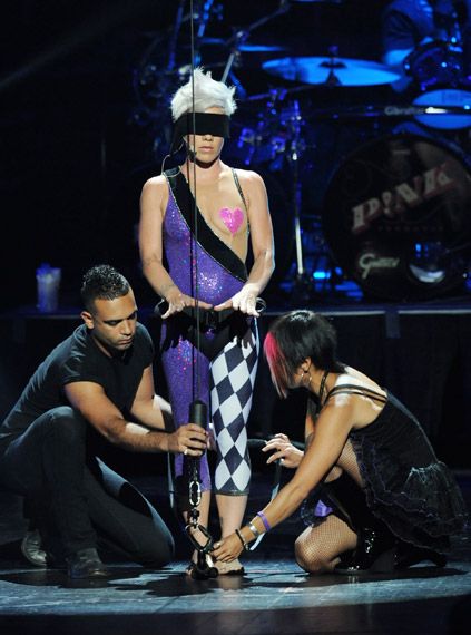 No peeking! P!nk gets ready for lift-off, performing 