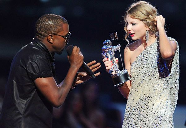 Kanye West welcomes Taylor Swift to heartbreak at the 2009 MTV Video Music Awards at Radio City Music Hall in New York City.