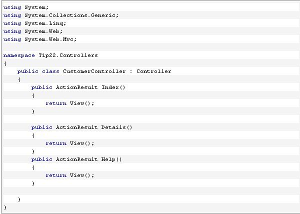 ASP.NET MVC Tip #22 – 无需创建 Controller Action 直接返回一个View