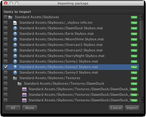 Importing package assets for the skybox.