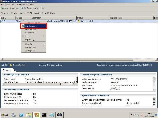 VMware vCenter Converter Standalone 5.1 - Synchronize