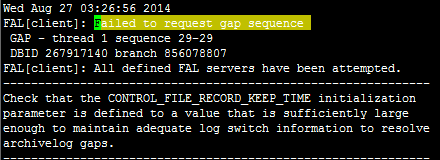 FAL[client]: Failed to request gap sequence GAP - thread 1 sequence 29-29