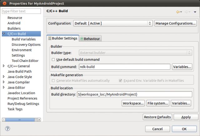 Using Eclipse for Android C/C++ Development