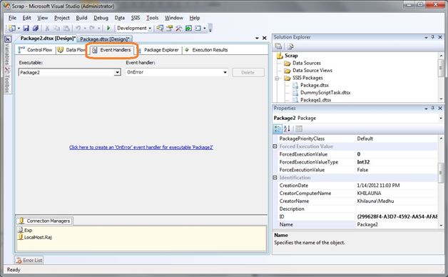 SSIS - Event Handler tab