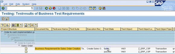 在 Solution Manager 中更新的测试结果