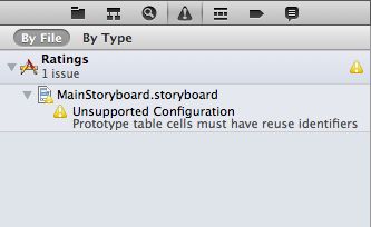 Xcode warning: Prototype cells must have reuse identifiers