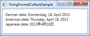 Several data bindings using the StringFormat property, with a specific ConverterCulture, to control the output