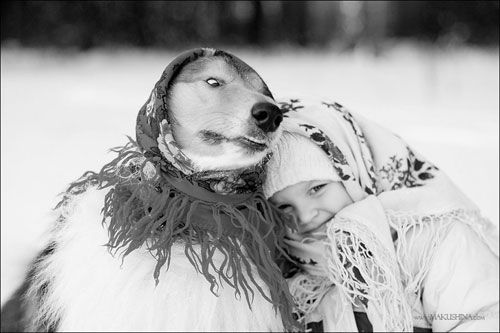 black and white Girl and a Dog