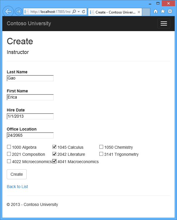 Instructor Create with Courses